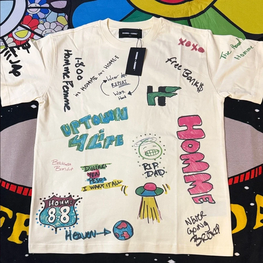 Homme + Femme "Rest Stop" Off White Tee ( Oversized ) Fits Large - Picture 4 of 16